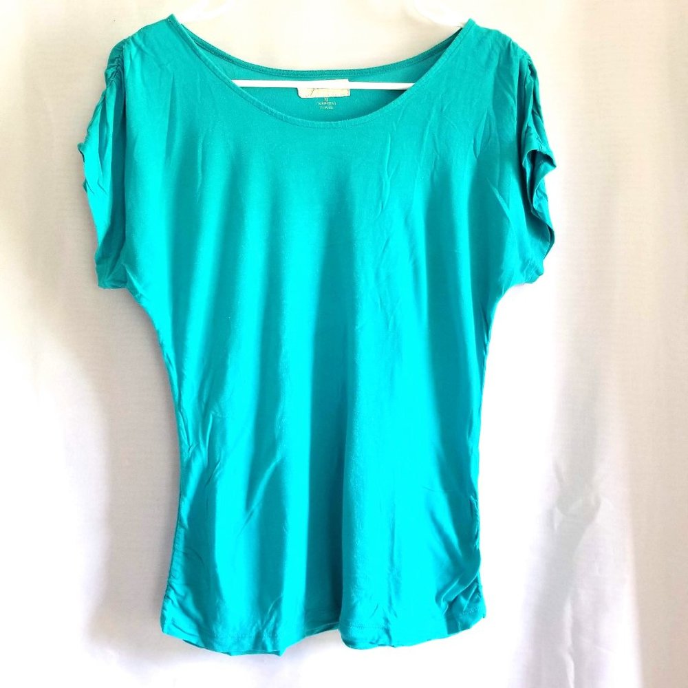 3/$20 Janeric Bright Teal / Turquoise Ruched T-Shirt